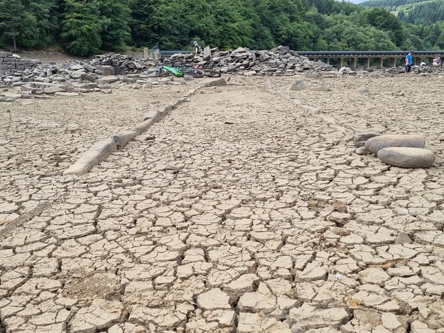 The parched earth at Ladybower Reservoir