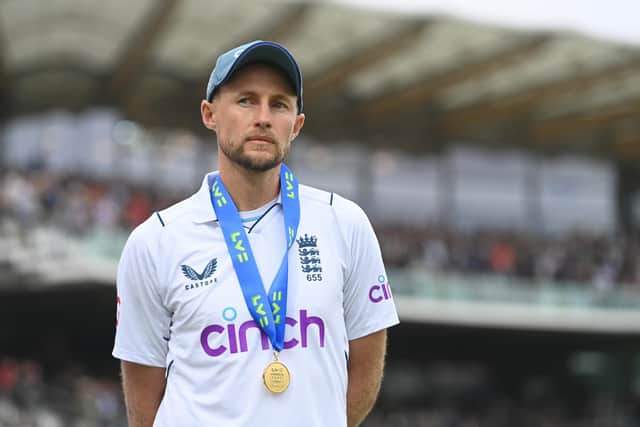 Man of the match Joe Root of England looks on after day four of the First LV= Insurance Test match between England and New Zealand at Lord's.