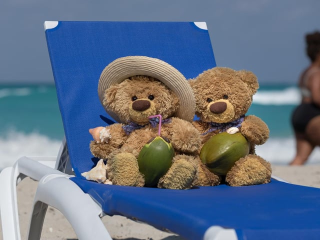 John James and bob the teddy bears relaxing on the beach of Varadero in Cuba .
These adorable teddy bears could be the world's most well-travelled cuddly toys - as their photographer owner has chronicled their adventures in 27 different countries. Christian Kneidinger, 57, has been travelling with his teddy bears, named John and Bob since 2014 - and his taken them to some of the world's most famous landmarks. The teddy bears have dressed up in traditional Emirati clothing to visit the Sultan's Palace in Oman, and have braved the cold on a glacier on Lofoten Island in Norway.