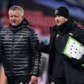 Chris Wilder, Manager of Sheffield United talks to coach Matt Prestridge following the Premier League match between Crystal Palace and Sheffield United at Selhurst Park on January 02, 2021 in London, England.  (Photo by John Walton - Pool/Getty Images)