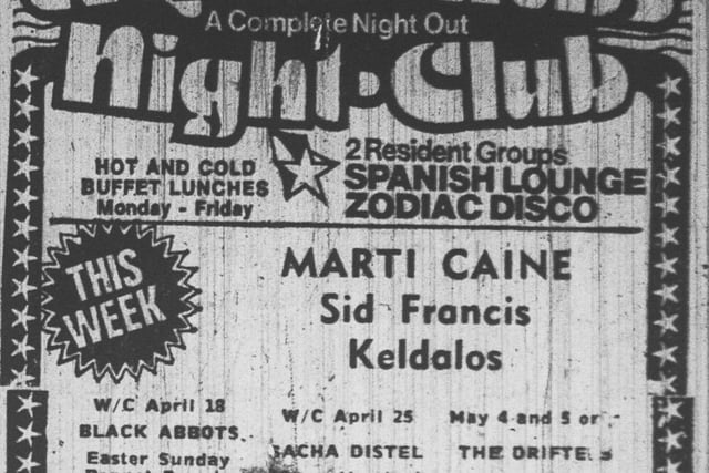 Marti Caine and The Black Abbots also appeared at the club.