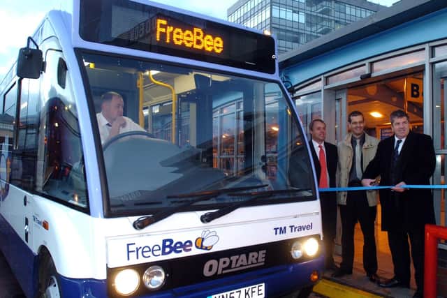 The launch of the original FreeBee bus in 2007.
