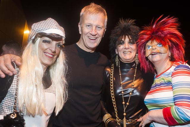 Event organisers Sharon Berisford, Barbara France and Michele France with cancer specialist Professor Malcolm Reed at the huge Fancy Dress Ball in aid of Cancer Research at The Hubs, Hallam Union, Paternoster Row, Sheffield in April 2013