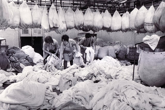 Linen piles up during the hospital workers strike in Sheffield on March 13, 1973