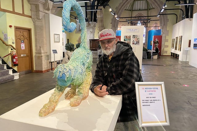 Paul Fletcher admiring the monkey in Hartlepool Art Gallery, Church Square. Picture by FRANK REID