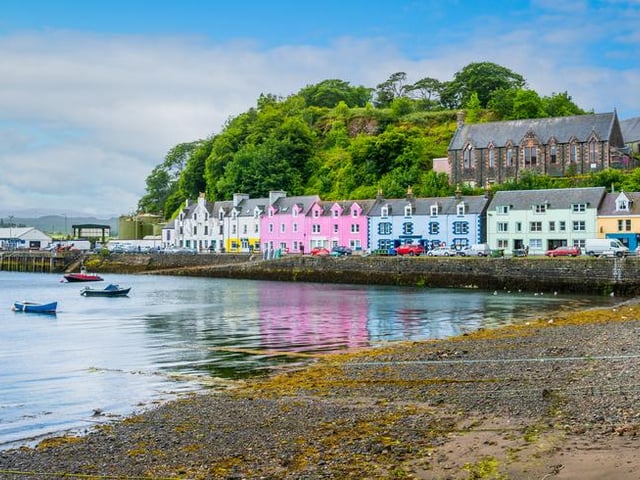 The capital town on the Isle of Skye is a picturesque harbour town with bright coloured houses and the island's stunning scenery all around. The name is thought to be derived from Port Righ, which means Kings Port in Gaelic.