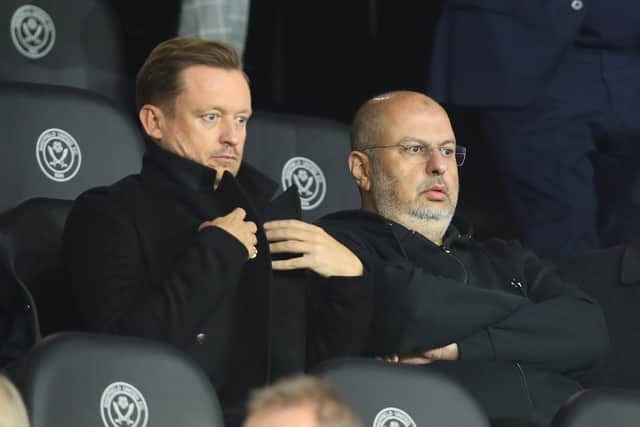 Sheffield United chief executive Stephen Bettis (l) and owner Prince Abdullah (r) at Bramall Lane on Tuesday night: Lexy Ilsley / Sportimage