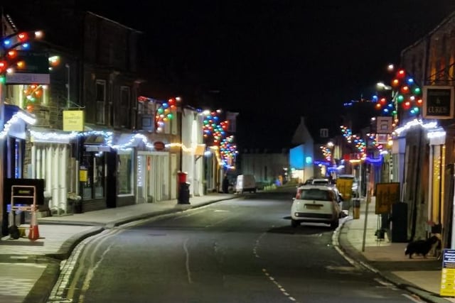 Both sides of the High Street lit up for the festive season.