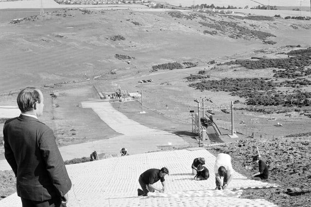 Maore work being carried out on the new extension to Hillend Ski Slope in 1967.