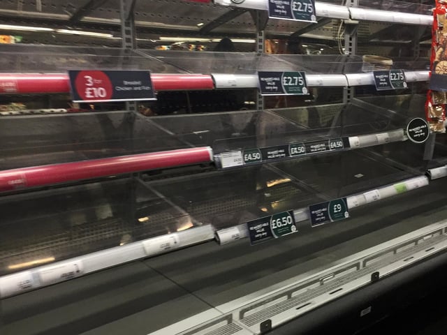 Panic buying has left supermarkets across Doncaster with empty shelves. Marks and Spencer, Baxter Gate, Doncaster Town centre, yesterday
Picture: NDFP-17-03-20 EmptyShelves 20-NMSY
