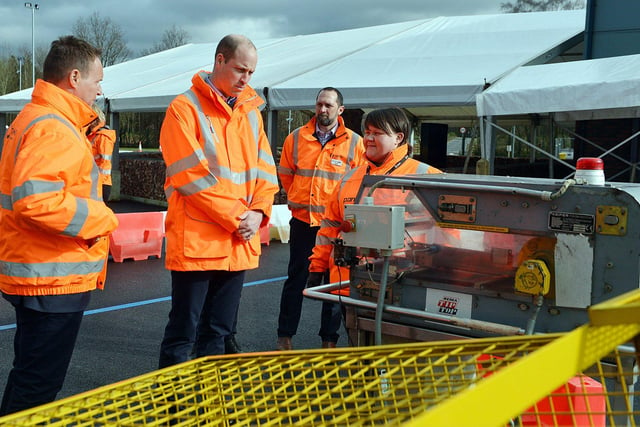 The Duke of Cambridge visits Tarmac's national skills and safety park to officially open the centre. The Duke of Cambridge being shown the conveyor belt safety device by trainer Katie Barrett.