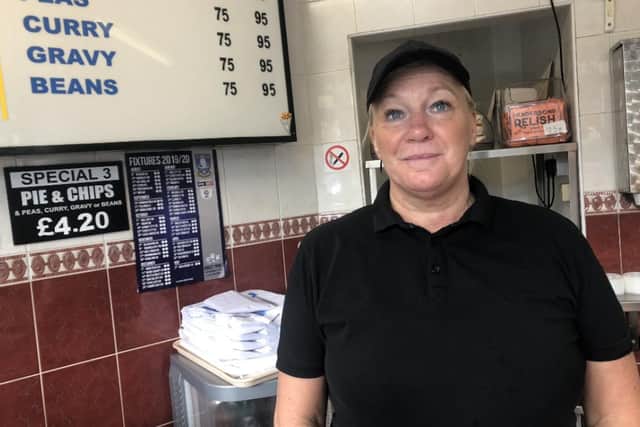 Joanne Dennell is co-owner of Four Lanes chip shop, a stone's throw from Hillsborough stadium.