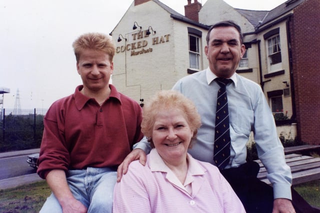 Alec and Ethel Robshaw with son Anthony of The Cocked Hat pub, Attercliffe, pictured in April 1993