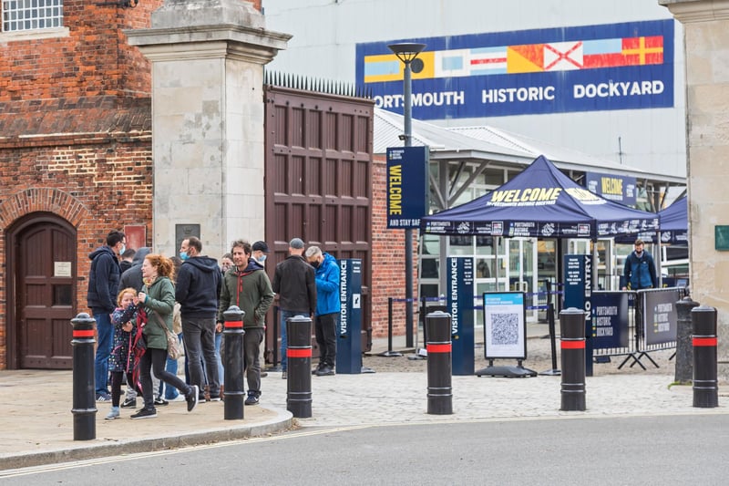 Queues form outside the Dockyard on the first weekend after lockdown Picture: Mike Cooter (220521)