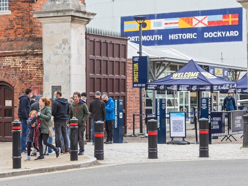 Queues form outside the Dockyard on the first weekend after lockdown Picture: Mike Cooter (220521)