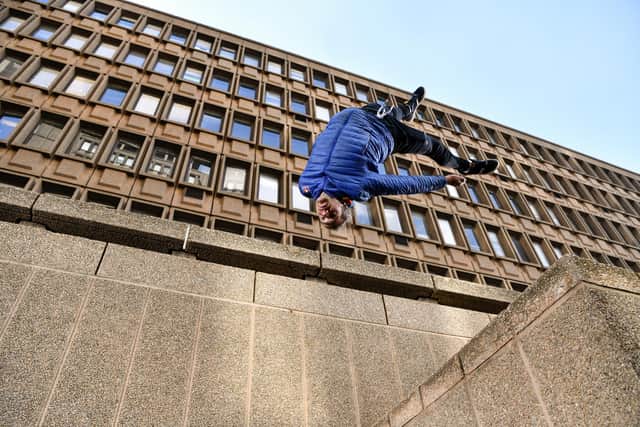 Freeunning star Dominic Di Tommaso's amazing stunts, like the one he pulled off in Sheffield city centre, have helped him amass 1.7 million followers on Instagram (pic: Tyrone Bradley / Red Bull Content Pool)