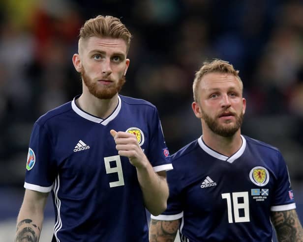 Scotland's Oliver McBurnie (left) and Johnny Russell (right): Adam Davy/PA Wire.