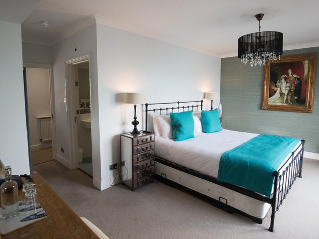 A view of a bedroom inside the Admiral and Commodore suite in the lighthouse on No Man's Fort