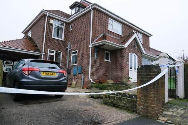 Police tape around the home of Bryan and Mary Andrews on Terrey Road, Totley, Sheffield, where they were killed on November 27, 2022, by their son Duncan Andrews, also known as James Andrews. Duncan Andrews, aged 51, of Reney Avenue, Greenhill, Sheffield, has admitted two counts of manslaughter Picture: Dean Atkins