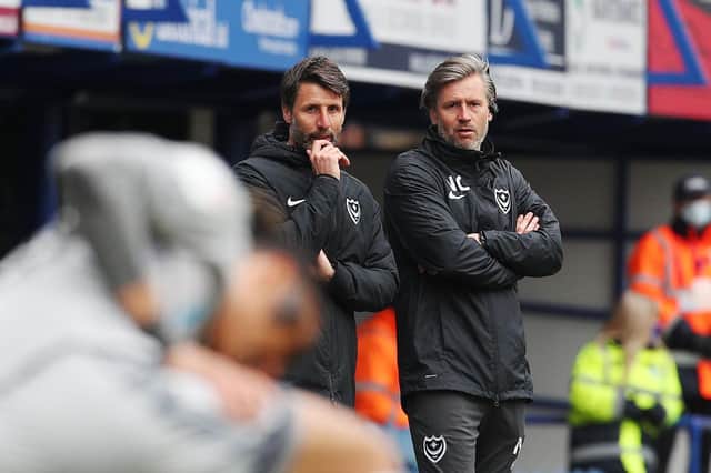 Pompey boss Danny Cowley, left, with his assistant and brother Nicky.