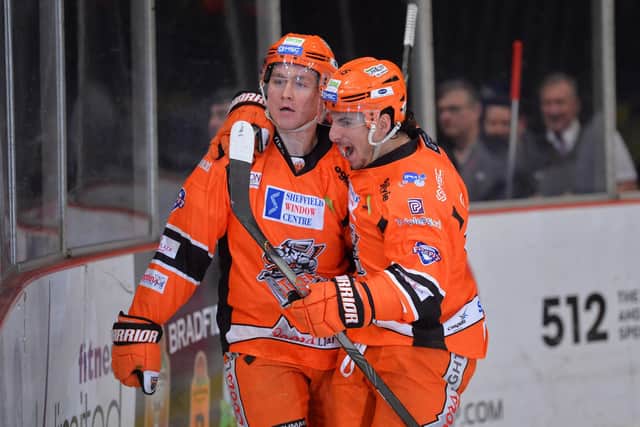 Steelers' players celebrate in their last home game at the Arena in 2020. Pic by Dean Woolley.