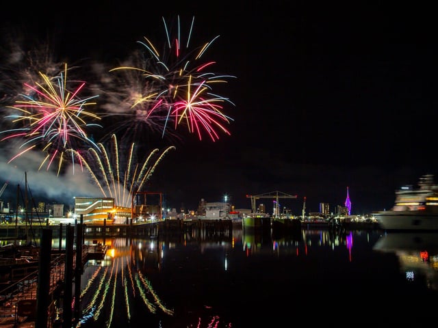 New Brittany Ferry Galicia arriving into Portsmouth from Santander, welcomed with fireworks. Picture: Portsmouth International Port/Paul Gonella/Strong Island Media