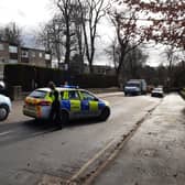 Police at Endcliffe Vale Road, where a man was seriously injured when a tree came down as Storm Otto's winds lashed Sheffield today