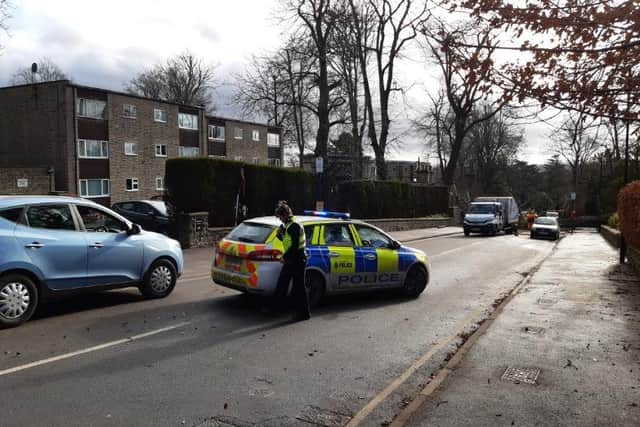 Police at Endcliffe Vale Road, where a man was seriously injured when a tree came down as Storm Otto's winds lashed Sheffield today