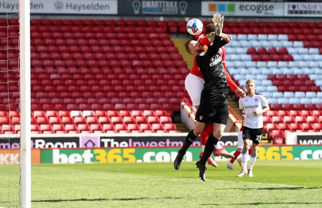 Carlton Morris of Barnsley scores their sides first goal past Viktor Johansson of Rotherham United during the Sky Bet Championship match at Oakwell.  (Photo by Jan Kruger/Getty Images)