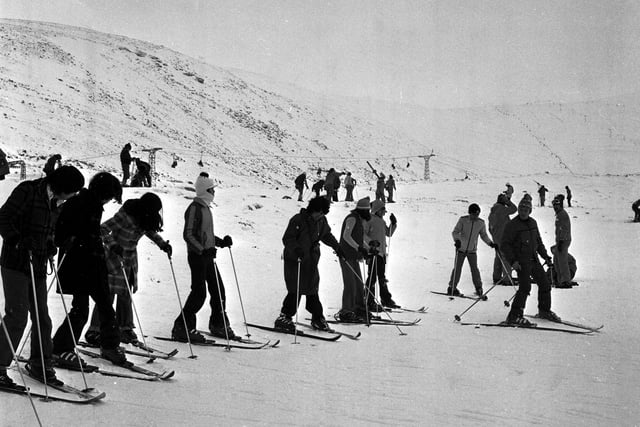 Skiers enjoy the winter snow in the Cairngorms in December 1976.