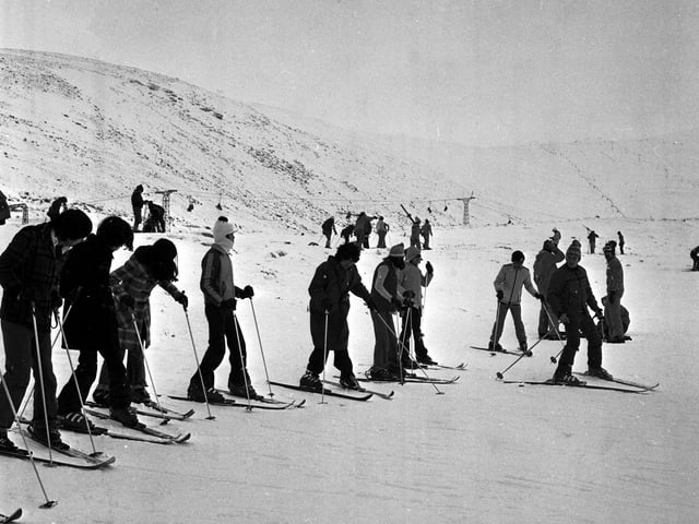 Skiers enjoy the winter snow in the Cairngorms in December 1976.