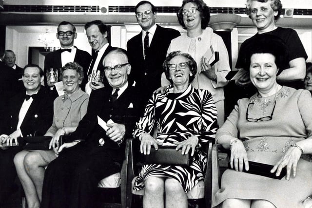 The staff of the Grand Hotel, Sheffield, had a farewell party just before it closed down and long service awards were made to nine of them. Pictured on February 23, 1971, from right to left, are (seated): Miss Doris Collier, Mrs Mable Ibbertson, Mr Eddie O'Neill, Mrs Ada Thompson and Mr Dennis Wilson. (standing): Miss Mary Blair, Miss Joan Higginson, Mr Clive Bond, manager of the Grand, Mr Peter Price and Mr Stuart Heywood