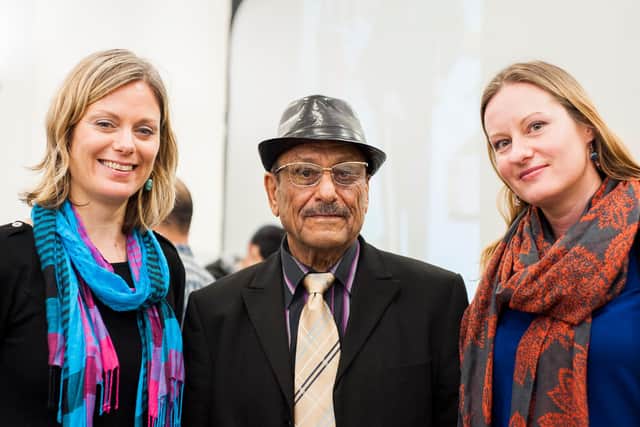 Mohsin Alhadideh, who features in the documentary film Yemeni Dreams - Sheffield Steel with film makers Cathy Soreny, left, and Emma Vicker in 2013