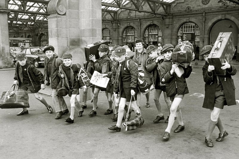 The 164th Stannington Cubs about to leave for their Pack Holiday at Skegness, seen at Sheffield Midland Station on May 29, 1971