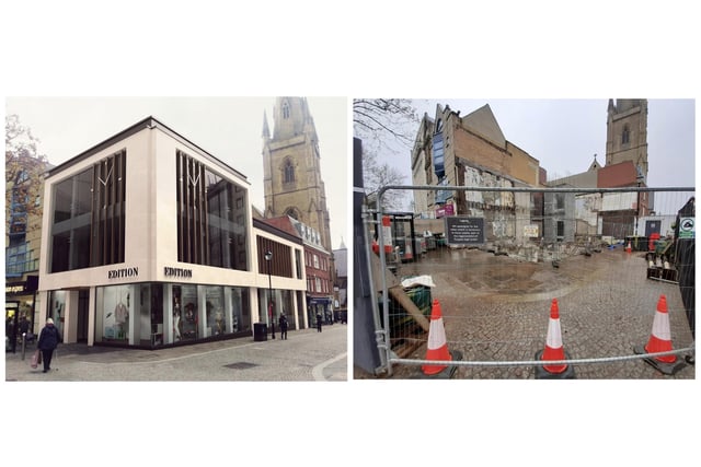 The £1.5m redevelopment of the former Next on Fargate is a bit stuck, hit by the pandemic and then the builder going bust. But Woodhead Investments seem to be sticking with it. The plan is to let the new building to a leisure operator.