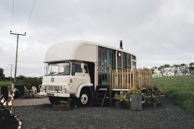 From £120 per night, this luxurious, vintage-styled former horse box for two is beautifully secluded amongst private, hen-dotted farmland close to Ireland's North Coast.