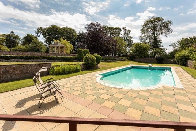 Denfield House is a country house which dates back to the late 18th century and is built from red sandstone. The open air swimming pool is accompanied by a wooden chalet with a sauna and changing room. Guide price of 625,000 GBP