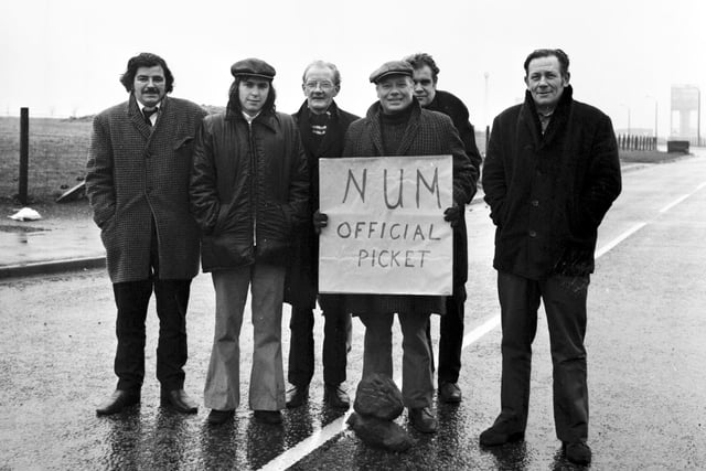 The NUM official picket outside lady Victoria colliery in Midlothian during the miners' strike of February 1974.