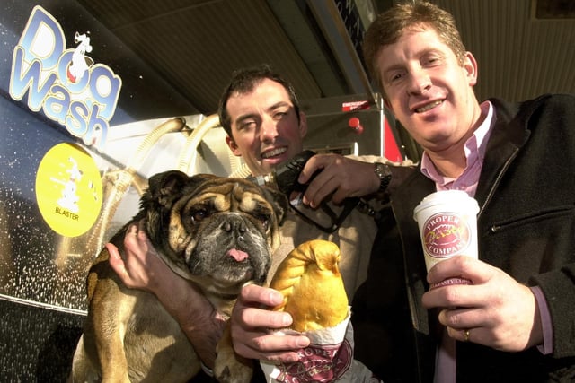 You could have your dog washed and have a coffee & pasty at the Proper car Wash on Abbeydale Road in a joint venture by Car Wash owners William Calvert (left) and John Worrall of Proper Pasty's who are pictured with 'Rosie" trying out the pasty's and the wash
