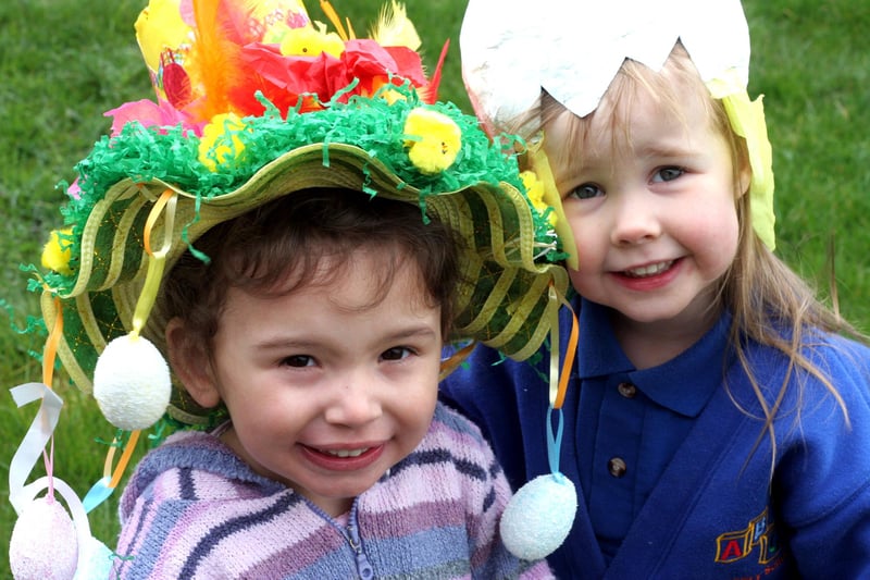 Easter Bonnets at ABC Nursery. Yasmin Chadwick and Rosemarie Jones.