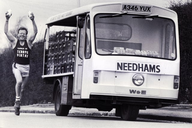 Our picture shows Terry Needham who might have been the fastest milkman to take part in the Sheffield Half Marathon, April 1986