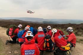 The walker was airlifted to Sheffield for treatment. 
Credit: Edale Mountain Rescue Team