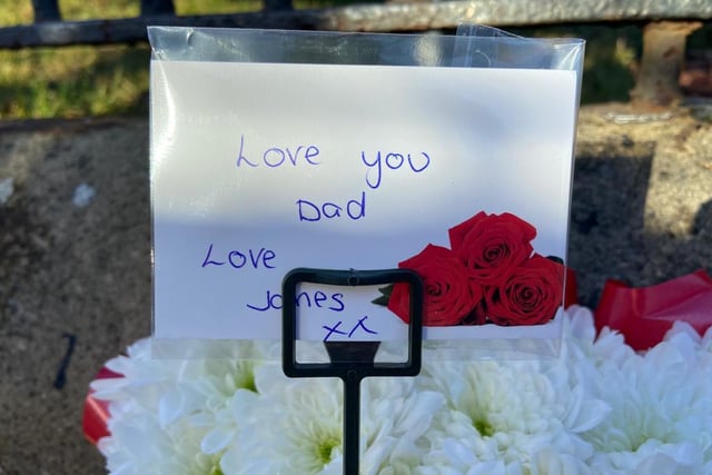 One of the floral tributes by Ian's son James expressing his love for his dad.