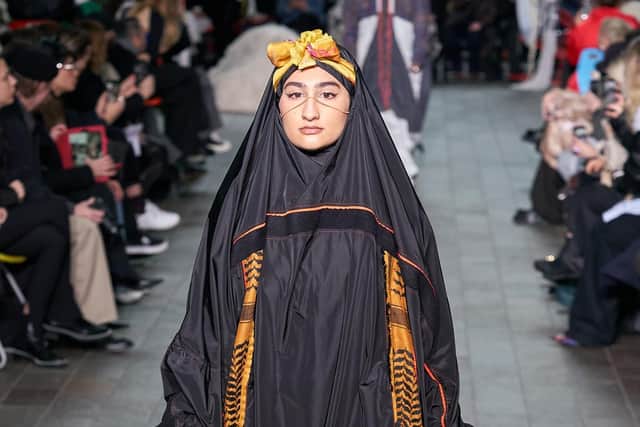 Kazna Asker's collection for London Fashion Week was based around hijabs, a first for the MA show she featured in.
