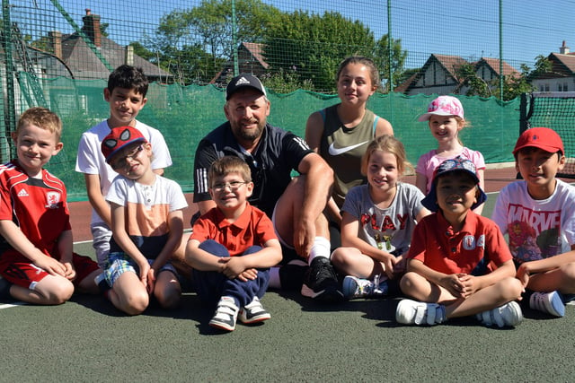 Eldon Grove Tennis Club coach Mark Barras (rear centre) with junior tennis players pictured two years ago.