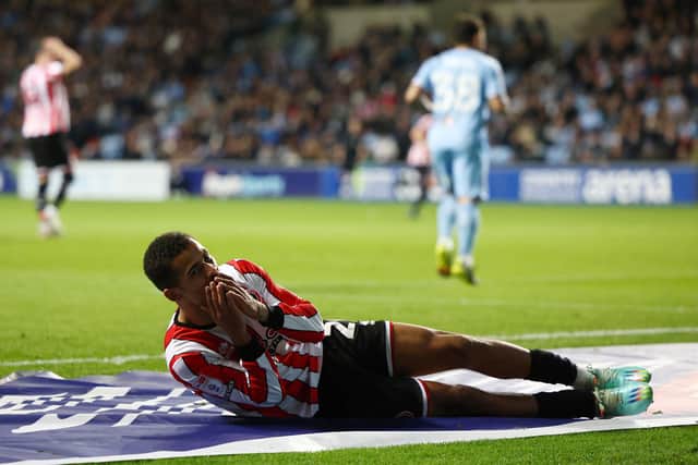 lliman Ndiaye of Sheffield United reacts after a missed chance away at Coventry City: Darren Staples / Sportimage