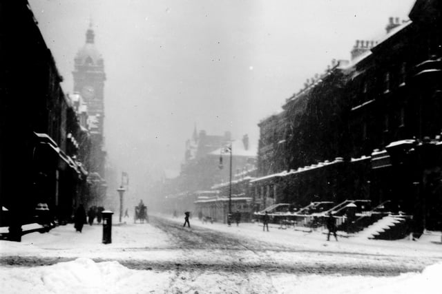 A 1900s photo showing Fawcett Street in the snow from the Gas Office corner. Photo: Bill Hawkins.