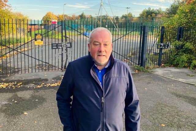 Liberal Democrat councillor Richard Williams outside Woodbourn Road Football Hub in Sheffield, which is getting a £2m upgrade and being renamed The Gordon Banks Stadium