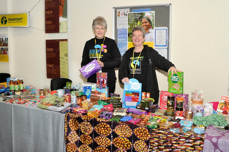 Pictured on the Traidcraft stall as part of Fairtrade week at Doncaster College are Wilma Gibson and Christine Ogley in 2013