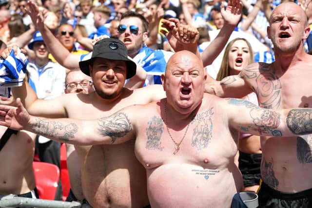Sheffield Wednesday superfan Paul Gregory, better known as Tango, cheers on the Owls during their Sky Bet League One play-off final victory over Barnsley at Wembley Stadium. Photo by Nick Potts/PA Wire